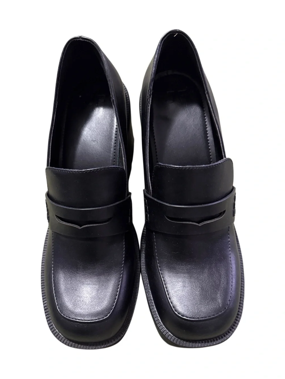 JF Black Chunky Platform Heeled Penny Loafers Lug Sole Size 11 NWOT